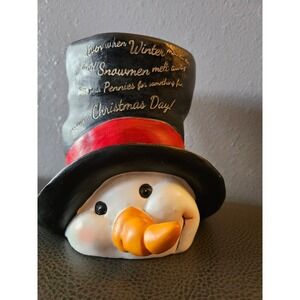 Snowman Penny Bank Vintage Ceramic Christmas Bank missing‎ plug adorable